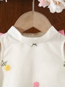 女婴可爱优雅杏色花卉刺绣图案宽松连衣裙 - 杏色 - 查看 7