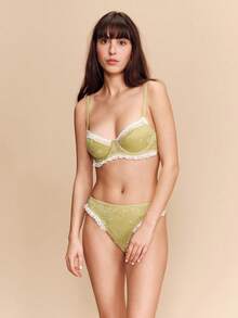 lacRébo 女士撞色花卉蕾丝时尚内衣套装 - 綠色 - 查看 4