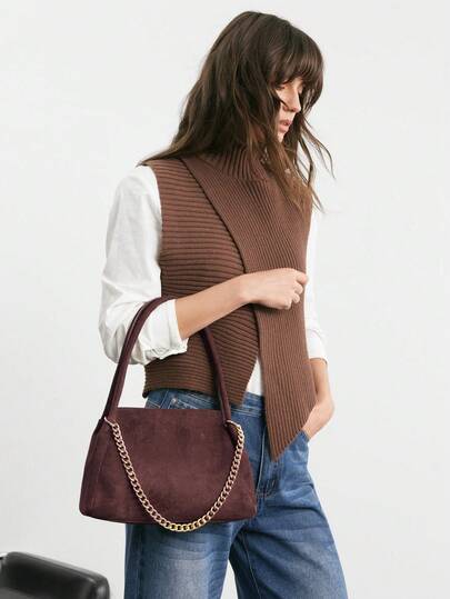 SHECARRY Women's Casual Versatile Commuter Handbag With Chain Decor