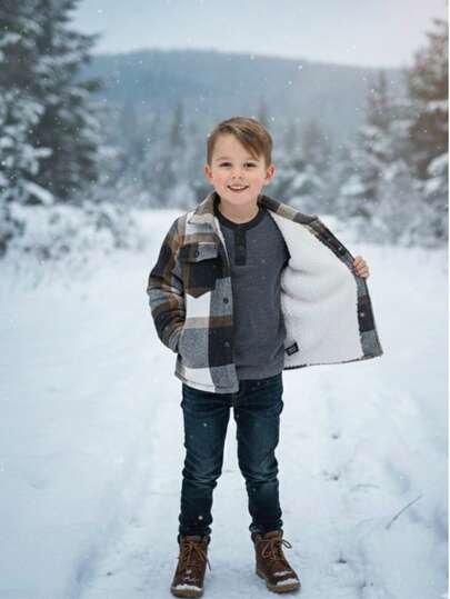 Chamarra para Niño de Franela Gruesa a Cuadros con Forro de Borrega Sherpa Térmica | Camisa Exterior de Invierno Cálida y Suave para Niños Talla 12 a 16 Años | Sobrecamisa Infantil Casual de Alta Calidad Estilo Leñador para Frío Intenso