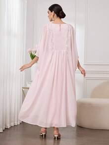 Al Najma Elegant & Chic Party/Banquet/Date Rhinestone Batwing Sleeve Loose Arabic Traditional Long Dress - Pink - View 2