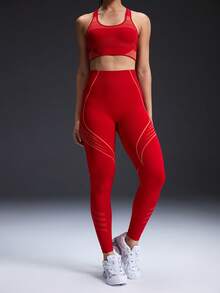 Powerista 女士休闲高腰塑身打底裤 - 紅色 - 查看 3