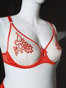 SHEIN 2件套加大码网纱印花套装，情人节 - 紅白色 - 查看 8