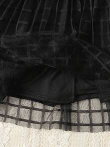 SHEIN 青少年女孩都市通勤休閒裙褲，時尚百搭適用各種場合，黑色裙褲，青少年女孩時尚薄紗裙，春季 - 黑色 - 查看 5