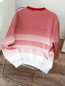 Manfinity Joysei 男士休闲红色渐变条纹套头卫衣，春季款 - 紅色 - 查看 2