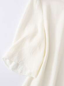 Lacomfia White Front Placement Print Round Neck Casual Versatile Shirt - White - View 7