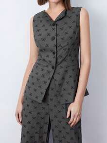 Maija 2026 Spring & Summer Outfits Women Embroidered Fabric 2pcs Suit Set Sleeveless Top & Long Pants, Minimalist & Fashionable For Casual Daily Wear,Festival,Women's Summer Set,Valentine Clothes, - Dark Grey - View 8