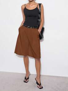 Maija 女士休闲宽松阔腿裤，纯色，适合夏季、秋季、都市通勤、商务休闲、办公室穿着、教师等场合。 - 棕色 - 查看 4