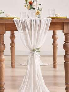 5pcs White Pleated Table Runner Folding Table Flag, Festive Birthday Decor Wedding Decor Holiday Home Decor Party Room Table Decoration Table Cloth, Table Centrepiece Table Runner, Banquet Decoration, Wedding Table Cover, Solid Color Table Runner For Rural Wedding, Kitchen Table Runner, Party Favors, Decor - White - View 5