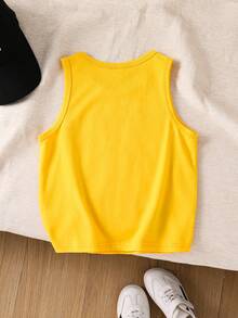 SHEIN 1pc Boys' Casual Loose Solid Color English Graphic Sleeveless Tank Top, Suitable For Daily Wear, School, Outings, Sports, Spring/Summer Yellow Boys Top Yellow Top For Boys Kids Clothing Boys Sleeveless Streetwear Shirt For Boys Kids Sleeveless - Yellow - View 2