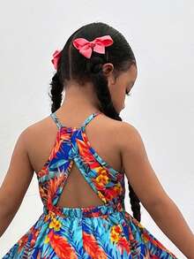 Đầm không tay cổ yếm in hoa thanh lịch tối giản dành cho bé gái - Nhiều màu - Xem 5