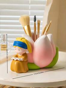 Zazumi 1 PC Creative Light Luxury Pearl Girl Tulip Pen Holder Resin Craft Desk Organizer For Stationery And Makeup Brushes Cute Decorative Gift For Students Best Friend - Multicolor - View 5