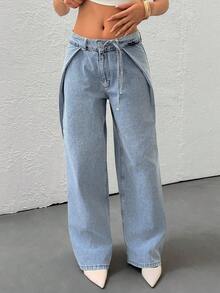 SHEIN Fashionable Commuter Low-Waist Straight-Leg Jeans - Medium Wash - View 4