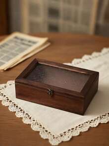 1 hộp đựng trang sức bằng gỗ thủ công kiểu cổ điển - Có nắp kim loại dập nổi, hộp đựng đồ bằng gỗ màu nâu kiểu retro có khóa cài, hộp đựng đồ để bàn kiểu Bắc Âu dùng để đựng trang sức, phụ kiện nhỏ, mỹ phẩm. - Màu gỗ - Xem 11