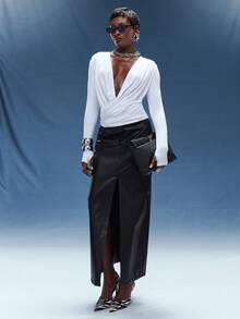 Normani Spring Summer Concert For Women Going Out Casual 2000s Y2k 90S Club Vintage Rave Festival Old Money Streetwear Carnival Valentine For Women Carnival Costume Carnival Costume Valentines Vacation Women Elegant Beach Women's Solid Color Deep V Neck Ruched Long Sleeve Sexy Fashionable Top - White - View 3