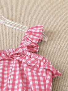 Franclia 女士休闲度假红色格子吊带修身A字中长连衣裙，春夏款 - 粉色 - 查看 3