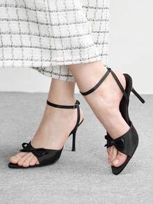 CUCCOO BIZCHIC Pointed Toe Sexy Stiletto High Heel Satin Mule Sandals, Fashion Slip-On Open Toe Dress Shoes For Women Valentine's Day - Black - View 3