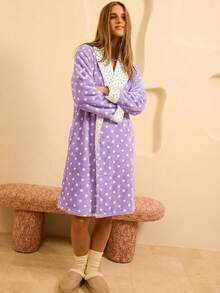 Aralina Women's Comfortable Polka Dot Print Loose Robe, Autumn/Winter - Purple - View 7