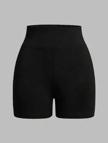 SHEIN سراويل ضيقة ملونة بسيطة متعددة الاستخدامات للبنات المراهقات للارتداء اليومي - الأسود - مشاهدة 3