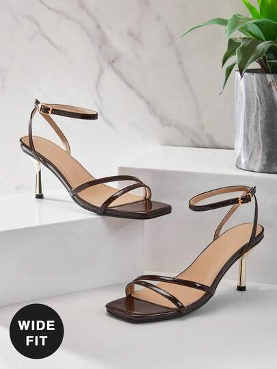 SHUZIA 女士宽楦方头性感高跟踝带搭扣凉鞋