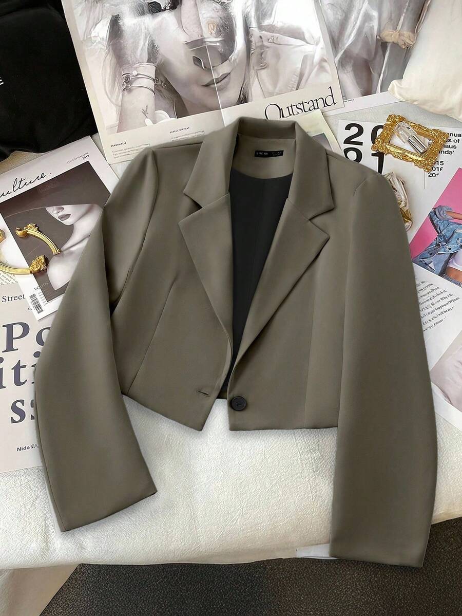 Franclia Petite 短袖西装外套,商务休闲风,简约设计,春夏款 - 橄欖綠 - 查看 1
