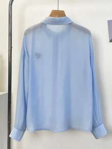 SHEIN Franclia Women's Loose Blue Heart Embroidered Long Sleeve Shirt, Suitable For Spring/Summer - Blue - View 2