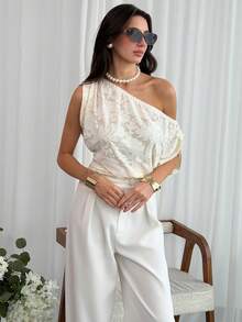 Aloruh 女士优雅性感透视露肩修身短袖套头衫 - 白色 - 查看 3