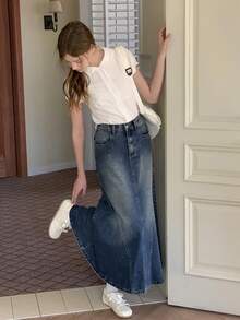 DAZY Teen Girl Pocket Casual Everyday Wear Denim Mermaid Skirt