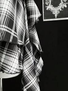 EgrlEra 女士休闲格子褶皱胸部不对称下摆连衣裙，夏季 - 灰色 - 查看 5