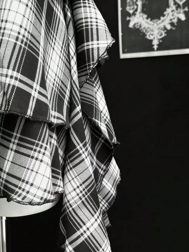 EgrlEra Women's Casual Plaid Ruched Bust Asymmetric Hem Dress, Summer - Grey - View 5