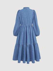 Teen GirlBlue Denim Ruffle Collar Puff Sleeve Dress,Kids - Light Wash - View 4