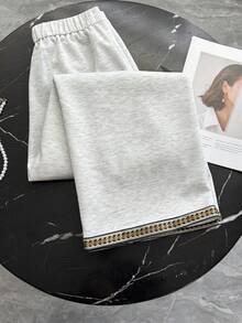 SHEIN Franclia 女士法式极简复古风，梭织面料，适合工作和休闲场合穿着，宽松阔腿设计，新款女裤，优雅长裤，女士春季休闲裤 - 白色 - 查看 2