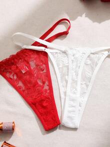 3pcs/Set Women's Everyday Sexy Lace Thong Panties - Multicolor - View 4