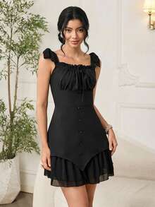 Modelyn Fashionable New Casual Black Mini Dress For Women - Black - View 3