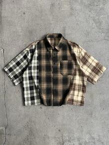 AXEPEAK 男士格子短袖单排扣休闲口袋衬衫 短袖格子衬衫 男士衬衫 街头服饰 街头风纽扣格子衬衫 男士格子短袖衬衫 混色格子衬衫 宽松衬衫 男士格子衬衫 短袖衬衫 - 彩色 - 查看 1