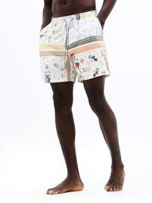 SUMWON Beach Swim Trunks With Bandana Patchwork Print Elastic Waist Draw String Closure Side Pockets Summer Vacation Swimwear - Multicolor - View 5