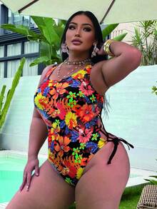 Swim SXY Áo tắm liền thân cỡ lớn dành cho nữ, họa tiết nhiệt đới, thích hợp cho kỳ nghỉ biển. - Nhiều màu - Xem 5