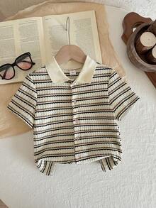 男童针织条纹 Polo 领休闲衬衫 - 彩色 - 查看 3