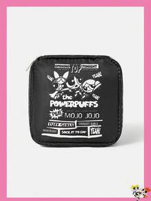 THE POWERPUFF GIRLS X SHEIN 1个印花洗漱包，旅行收纳化妆包，可装旅行必需品和化妆品 - 黑色 - 查看 1
