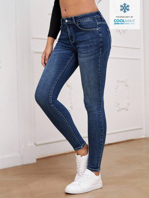 SHEIN Essnce Casual Washed Low-Rise Slim Fit Jeans Skinny Jeans High Waist Jeans For Women Jeans For Women Blue Jeans Pants For Women