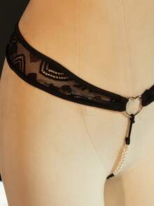 SpicyHot 女士时尚透明心形细节抹胸性感内衣套装 - 黑色 - 查看 4