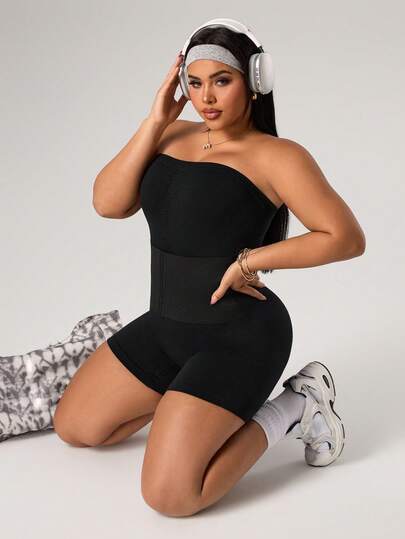 SHEIN Sports Plus Size Women Seamless Sports Jumpsuit