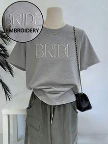 SHEIN LUNE BRIDE Embroidered Comfortable Casual Short Sleeve White Embroidered Shirt - Dark Grey - View 3