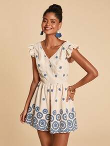 Travachic Women's Romantic Floral Print Cap Sleeve Jumpsuit, Summer Holiday - Multicolor - View 6