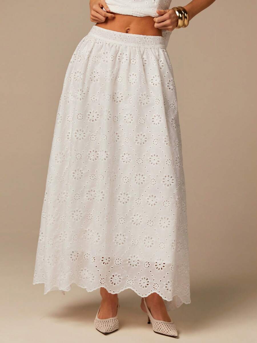 COSMINA Chân váy thêu màu trắng dành cho nữ, chân váy thêu phong cách bohemian đi nghỉ mát, chân váy chữ A thanh lịch, cổ điển, tối giản, thường ngày. - trắng - Xem 1