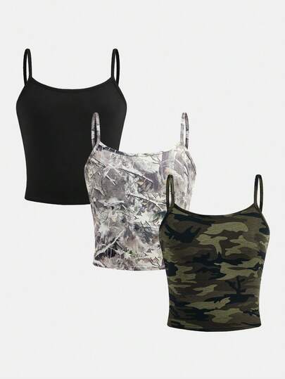 Set de 3 camisetas de punto estampadas para niñas preadolescentes, casuales, de moda, versátiles, adecuadas para fiestas, salidas, sesiones de fotos con amigos, parques, campamentos, vacaciones y uso diario