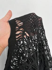 Whyspr Plus Size Women's Sexy Stand Collar Sheer Hollow Out Long Sleeve Fitted Blouse, Spring/Summer/Autumn