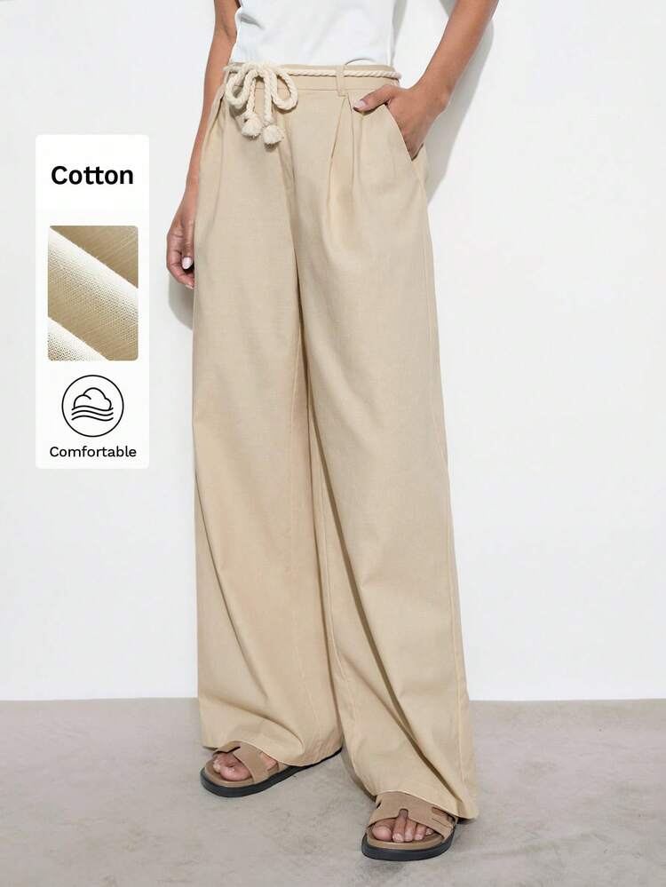 SHEIN Maija Women's Bohemian Tie Waist Loose Wide Leg Pants With Side Pockets, Summer Vacation