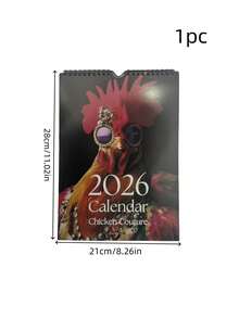 1 件趣味母鸡挂历，2026 年日历，绝佳的生日礼物之选，显示 2026 年 1 月至 12 月的日历，挂历 - 彩色 - 查看 2