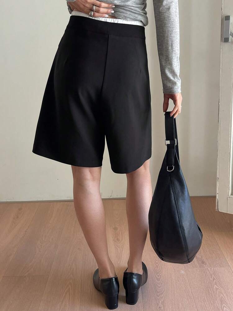 Color Block Lace-Up Straight Leg Bermuda Shorts, Casual Shorts For Women, Spring/Summer